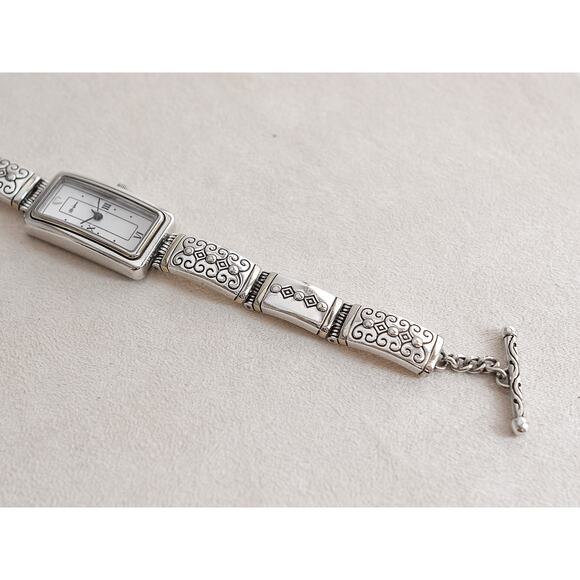 Brighton Aspen Watch Silver Plated Etched Toggle Clasp 7-8" Adjustable Works - Picture 3 of 6